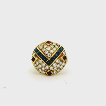 18k Yellow Gold Sapphire and Ruby Natural Diamond Ring