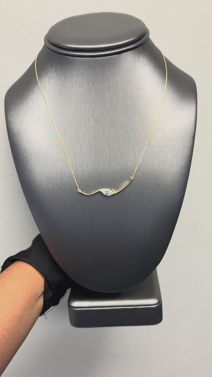 14k Yellow Gold GIA Certified 1ct Natural Marquise Cut Diamond Wave Necklace 