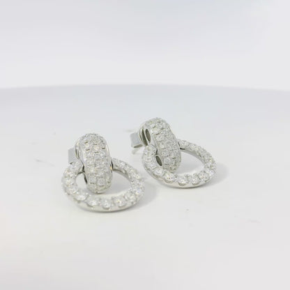 18k White Gold 6.10ct Round Diamond Interlocking Circle Dangle Earrings