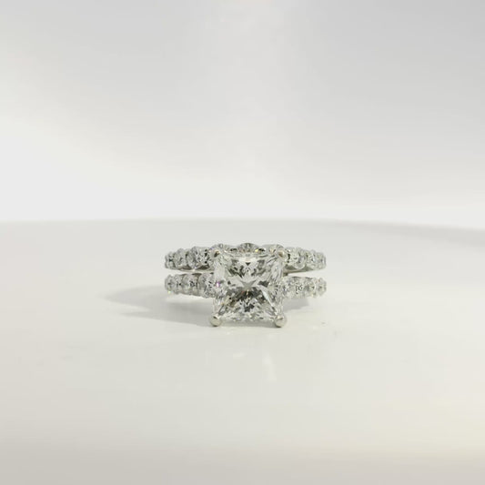14k White Gold GIA Certified 2.32ct Natural Princess Cut Diamond Engagement Ring 