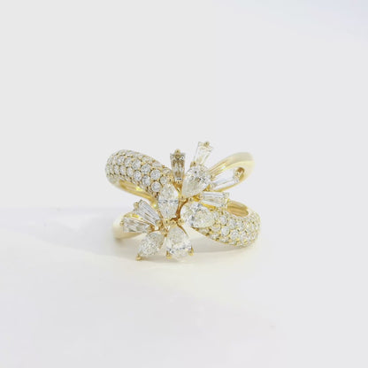 14k Yellow Gold 1.85ctw Natural Mixed Cut Diamond Trapezoid Ring