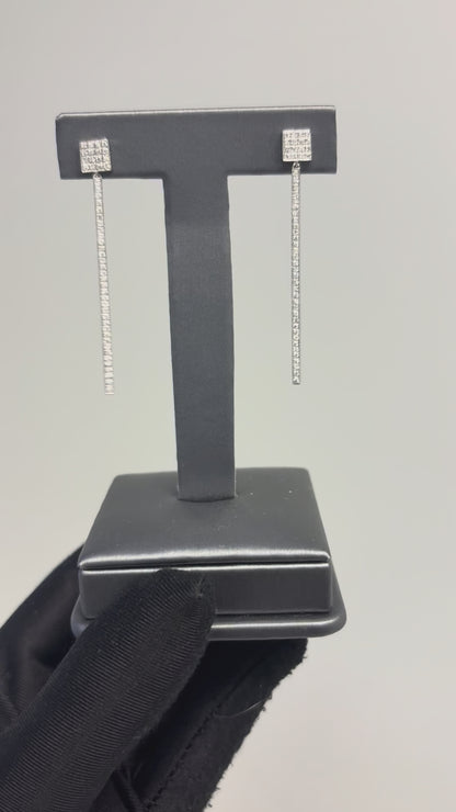 14k White Gold approx. 0.85ctw Natural Round Brilliant Diamond Dangle Earrings