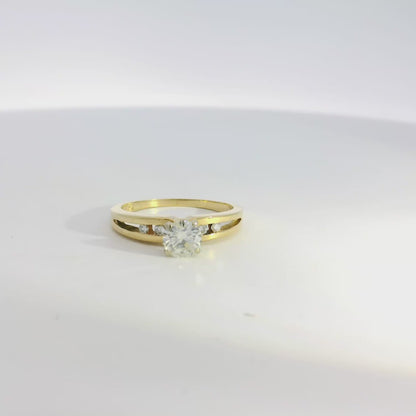 14k Yellow Gold 0.50ct Round Brilliant Diamond Ring with 0.04ctw Accent Diamonds