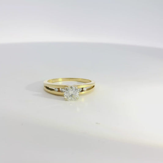 14k Yellow Gold 0.50ct Round Brilliant Diamond Ring with 0.04ctw Accent Diamonds