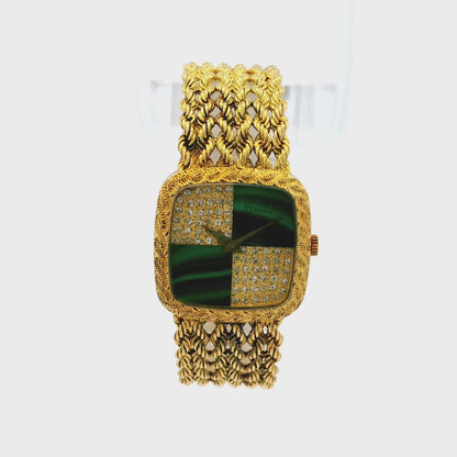 Piaget 9902 E21 Yellow Gold Malachite and Diamond Dial Watch