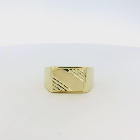 14k Yellow Gold Striped Signet Ring