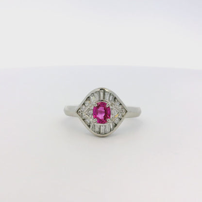 Platinum 0.47ct Oval Ruby Eye with Diamonds Cocktail Ring
