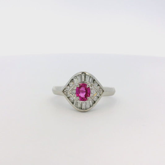 Platinum 0.47ct Oval Ruby Eye with Diamonds Cocktail Ring