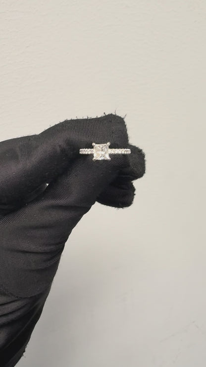 14k White Gold EGL Certified 0.91ct Princess Cut Diamond Engagement Ring