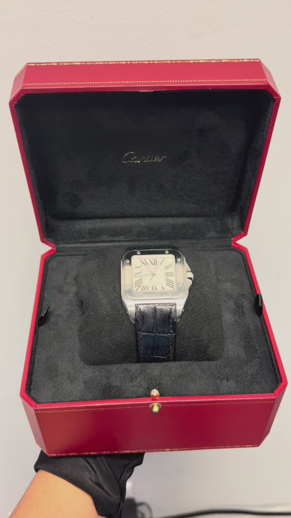 Cartier Santos 100 Stainless Steel Leather Strap W20073X8 Watch