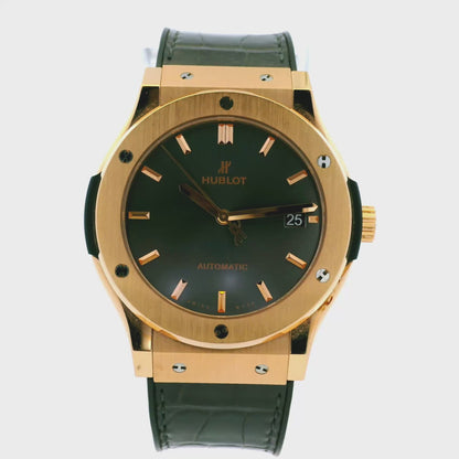 Hublot 18k Rose Gold 42mm Classic Fusion Racing Grey Dial and Black Leather Strap Watch