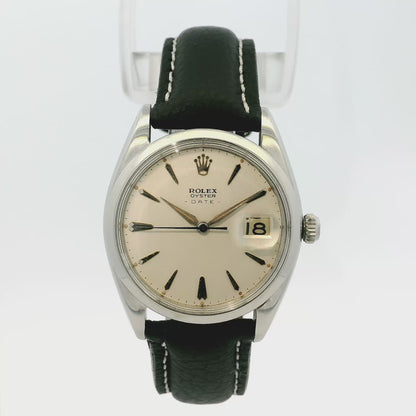 Rolex Oyster Date 6694 Stainless Steel 34mm Silver Dial on Leather Band Watch