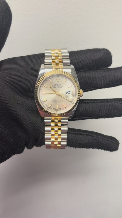 Rolex 116233 Datejust Two Tone 18k Yellow Gold Champagne Diamond Dial Watch