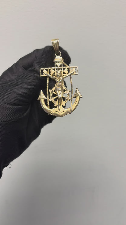 14k Yellow Gold Mariners Cross Anchor Pendant