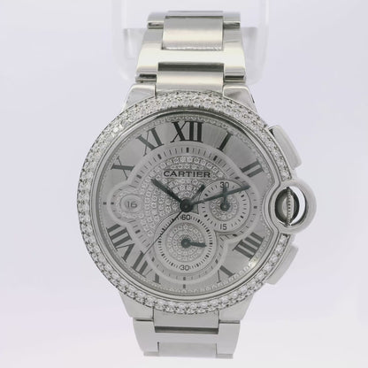 Cartier 3109 Ballon Bleu 44mm Silver Roman Dial with Aftermarket Diamonds Watch