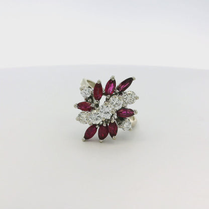 14k White Gold 0.77ctw Diamond Red Gemstone Cluster Ring
