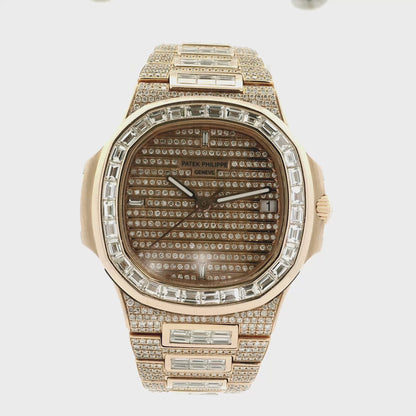 Patek Philippe Nautilus 18k Rose Gold Fully Loaded Diamond Set 5719/10R-010 Watch