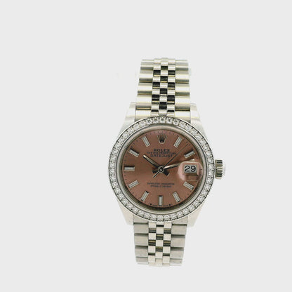 Rolex 279384RBR Datejust 28mm Pink Dial Diamond Bezel Stainless Steel Watch