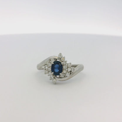 Platinum 0.48ct Oval Cut Sapphire Diamond Cocktail Spiral Ring