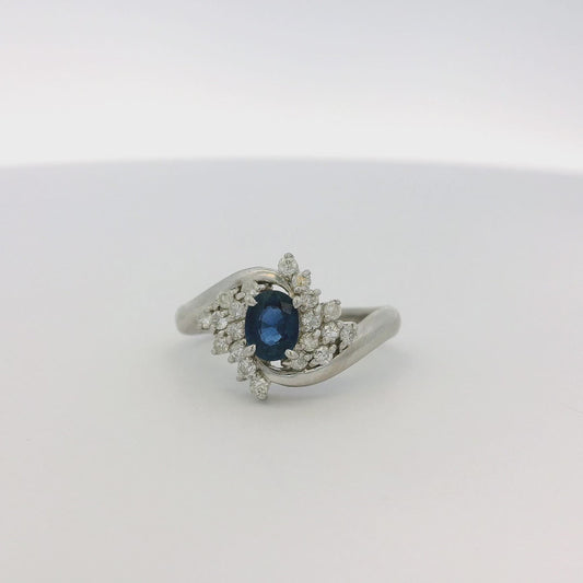 Platinum 0.48ct Oval Cut Sapphire Diamond Cocktail Spiral Ring