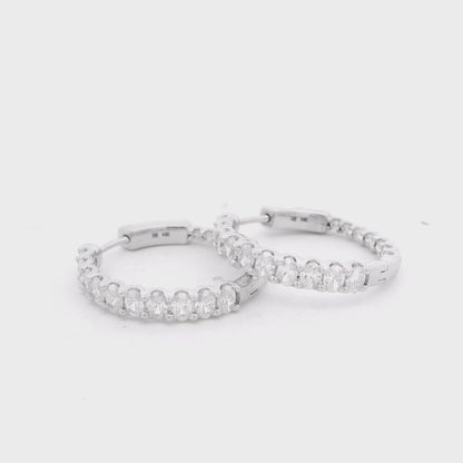 14k White Gold 2.37ctw Oval Diamond Pavé Hoop Earrings