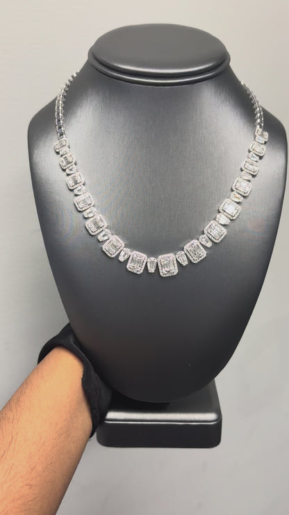 18k White Gold 9.09ctw Natural Baguette & Round Brilliant Diamond Necklace