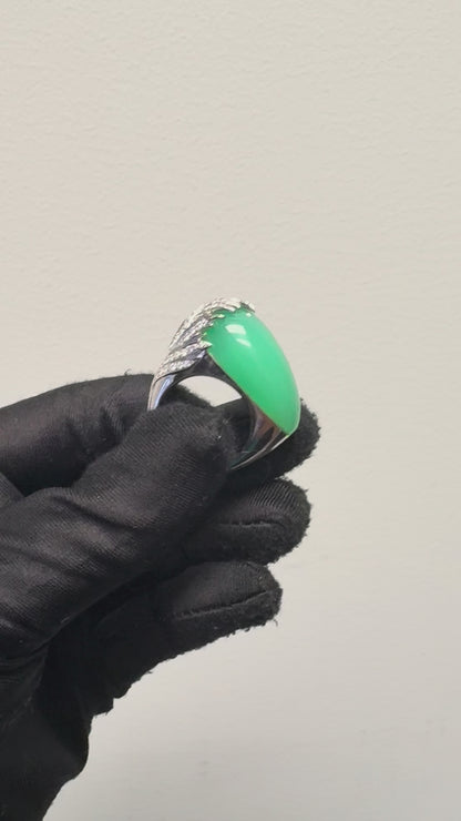 Carrera y Carrera 18k White Gold Green Chalcedony and Diamond Peacock Ring 