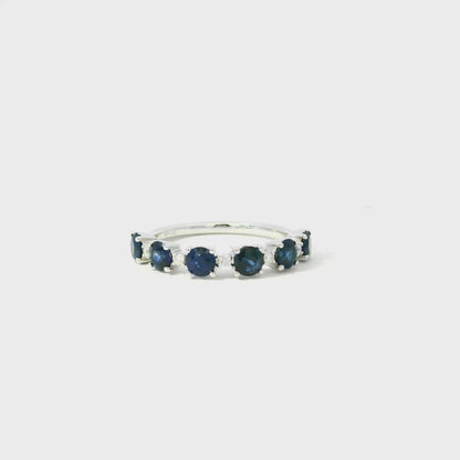 14k White Gold 1.50ct Sapphire and 0.06ct Round Brilliant Diamonds in a Half Way Ring