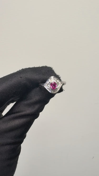 Platinum 0.47ct Oval Ruby Eye with Diamonds Cocktail Ring