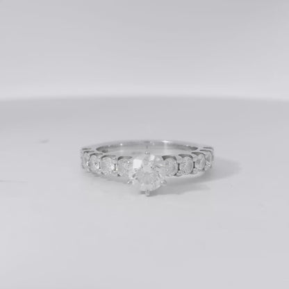 14k White Gold 0.90ct Round Brilliant Diamond with a Shared-Prong Diamond Half Way Ring