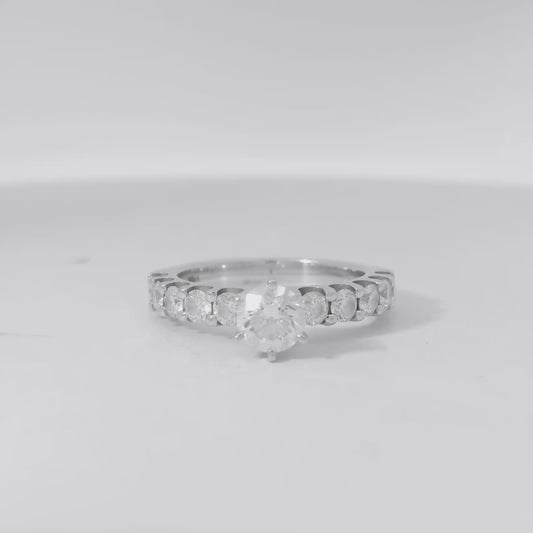 14k White Gold 0.90ct Round Brilliant Diamond with a Shared-Prong Diamond Half Way Ring