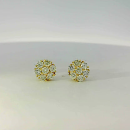 14k Yellow Gold 1.25ctw Natural Round Brilliant Diamond Cluster Earrings