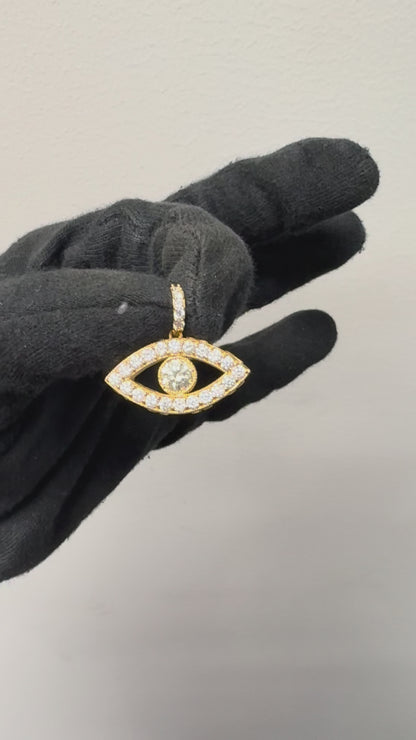14K Yellow Gold Evil Eye Diamond Charm Pendant