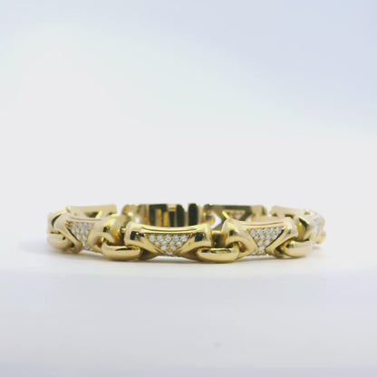 18k Yellow Gold Bvlgari Parentesi Diamond Set Linked Bracelet