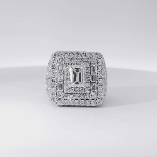 14k White Gold 2.01ctw Emerald Cut Diamond Pave Square Ring