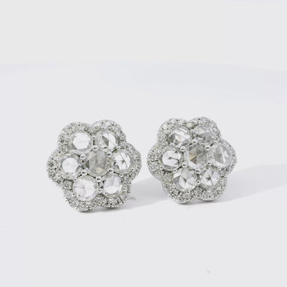 14k White Gold 3.60ctw Natural Round Brilliant Diamond Flower Stud Earrings