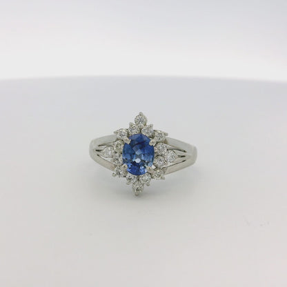 Platinum 0.73ctw Diamond Blue Oval Sapphire Center Cocktail Ring