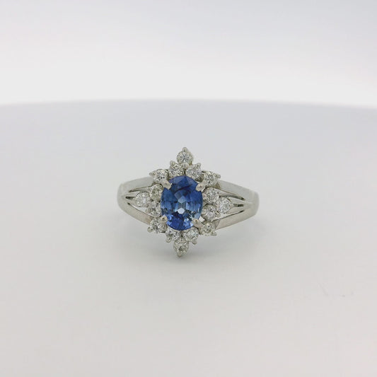 Platinum 0.73ctw Diamond Blue Oval Sapphire Center Cocktail Ring