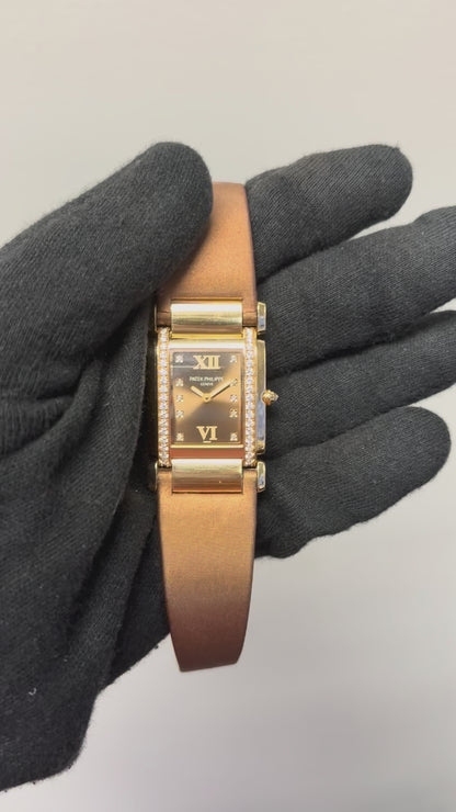 Patek Philippe Twenty-4 4920R-001 18k Rose Gold Diamond Bezel Chocolate Dial Ladies Watch 