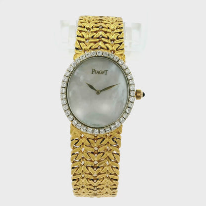 Piaget 9826 N21 18k Yellow Gold Mother of Pearl Diamond Bezel Ladies Watch