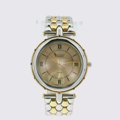 Van Cleef & Arpels 18k Yellow Gold and Stainless Steel Champagne Dial Watch