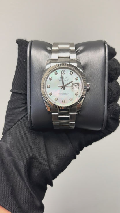 Rolex Datejust 116200 Stainless Steel 36mm Aftermarket Mother of Pearl Diamond Dial Watch