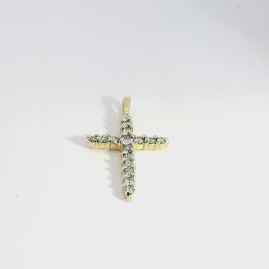 14k Yellow Gold 0.70ctw Natural Round Brilliant Cross Pendant