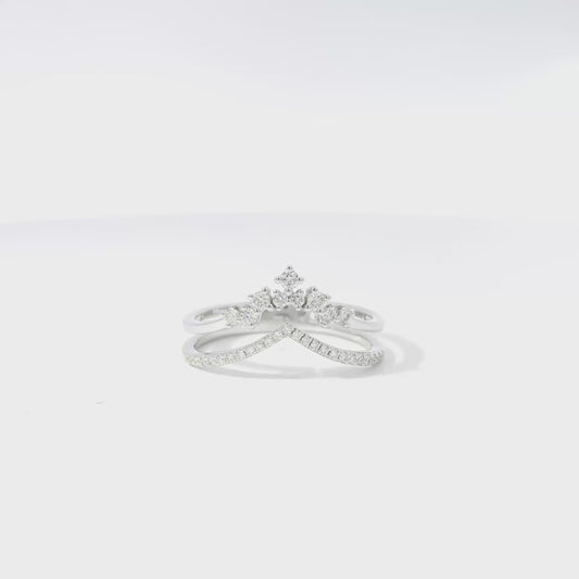 14k White Gold 0.23ctw Round Brilliant Diamonds in a V-Shaped Ring