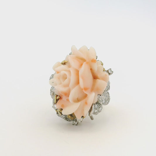 14k Yellow Gold 0.67ctw Diamond Pave Carved Coral Ring