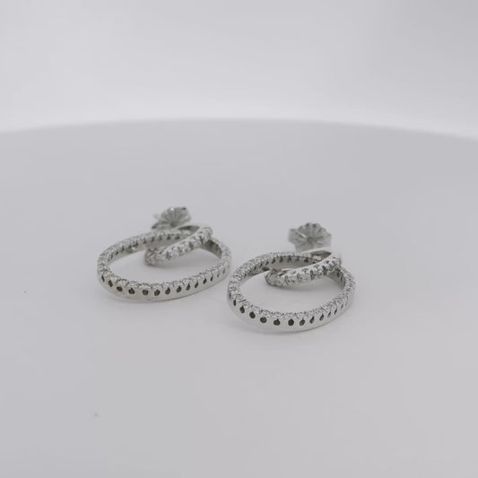14k White Gold Round Brilliant Approx. 0.86ctw Diamond Set Oval Drop Hoop Earrings