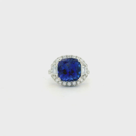 18k White Gold 8.45ct Cushion Cut Tanzanite and 1.55ctw Diamond  Cocktail Ring