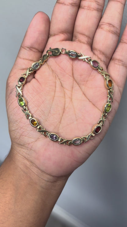 14k Yellow Gold Colored Stone "X" Bracelet