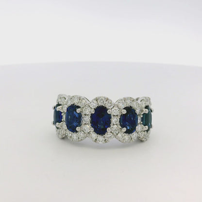 18k White Gold 3.11ctw Oval Sapphires with 1.20ctw Natural Diamonds Ring