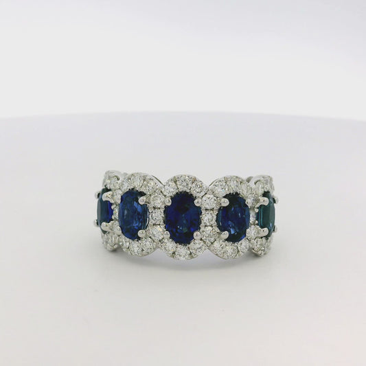 18k White Gold 3.11ctw Oval Sapphires with 1.20ctw Natural Diamonds Ring